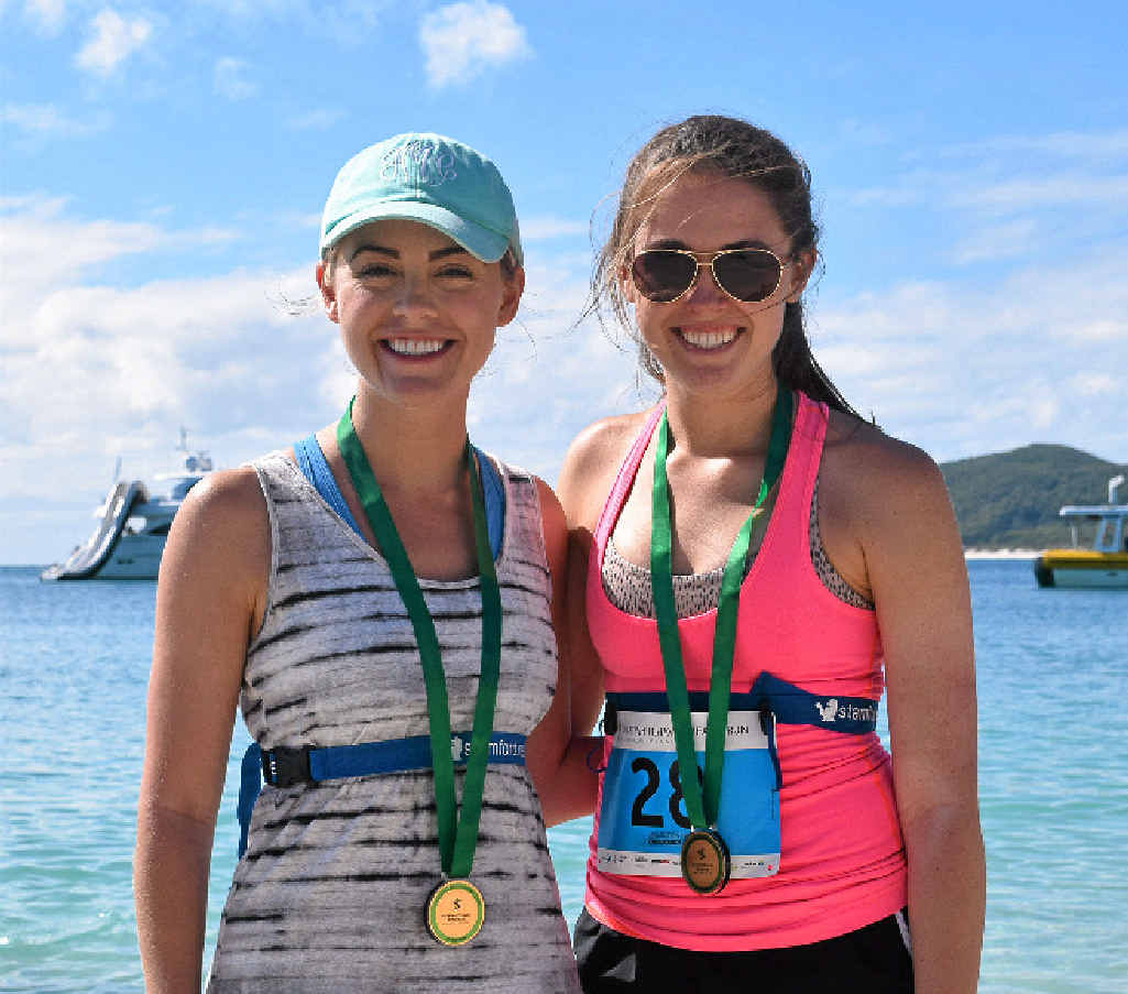 VISITORS: Julianna Maxwell and Rachel Kipper after the half-marathon. Photo: Christopher Lees